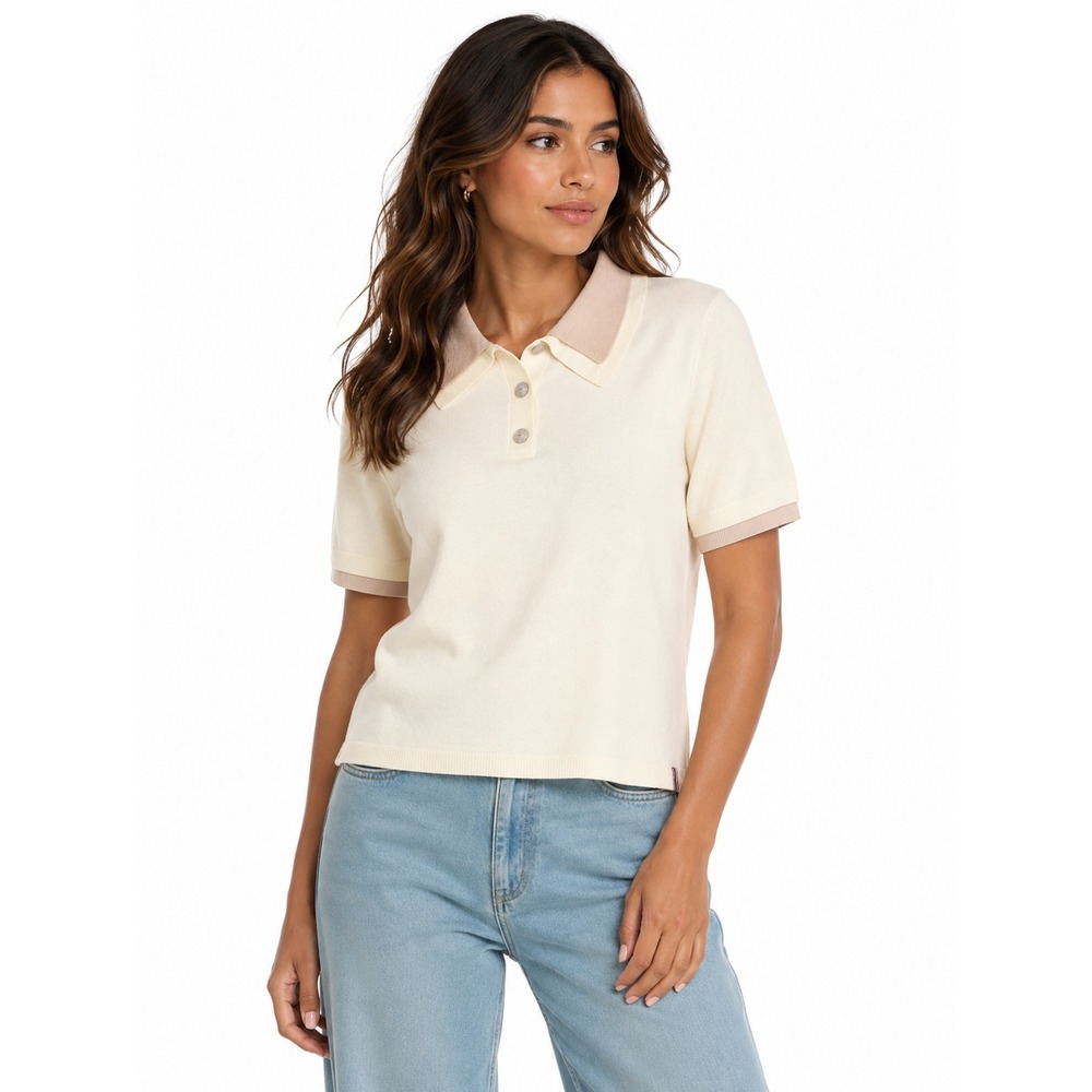 HUNTER Womens New Knit Polo Shirt Short Sleeve Ivory MEDIUM Casual HWKTS26016